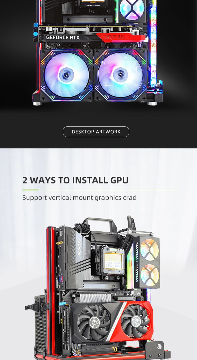 METALFISH BlockCase Aluminum Open Frame Case Support ATX/M-ATX Mainboard GPU Mount Horizontally 240 Water Cooler Gaming Cabinet