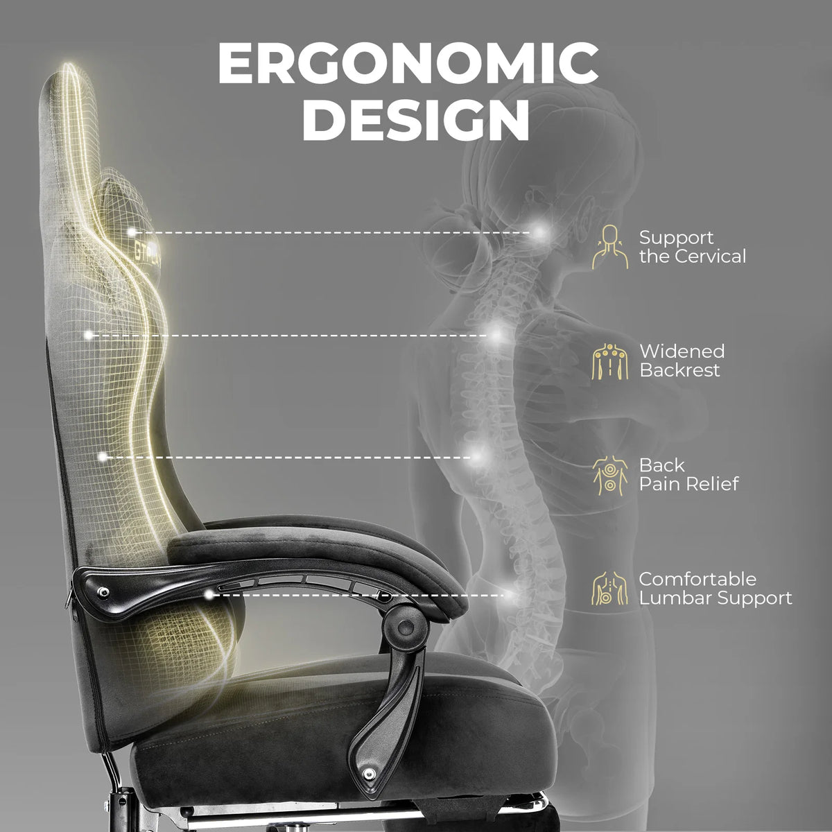 Gtplayer Gaming Chair Fabric with Pocket Spring Cushion, Big and Tall Gaming Chair 350Lbs High Back Computer Chair