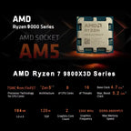 AMD Ryzen 7 9800X3D Desktop Processor  Zen 5 Processor Architecture 8 Cores 16 Threads AM5 CPU Socket PCIe 5.0 Express Version