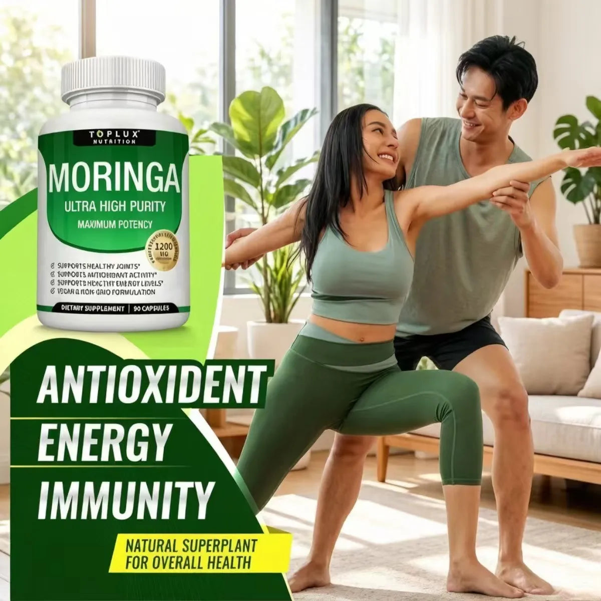 Moringa 1200mg Ultra High Purity Maximum Potency Nutritional Supplement Capsules - 90 Count
