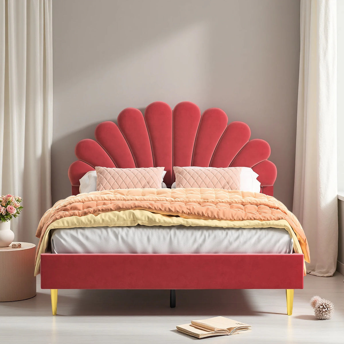 Creahappy, 140×200 cm Double Bed, Teen Bed, Girls’ Bed, Children’S Bed, Upholstered Bed, Kids’ Bed, Secondary Bedroom Bed, Guest Room Bed, Sturdy And Quiet Bed Frame, Trendy “Girl-Style” Bedroom Bed Frame, Velvet,