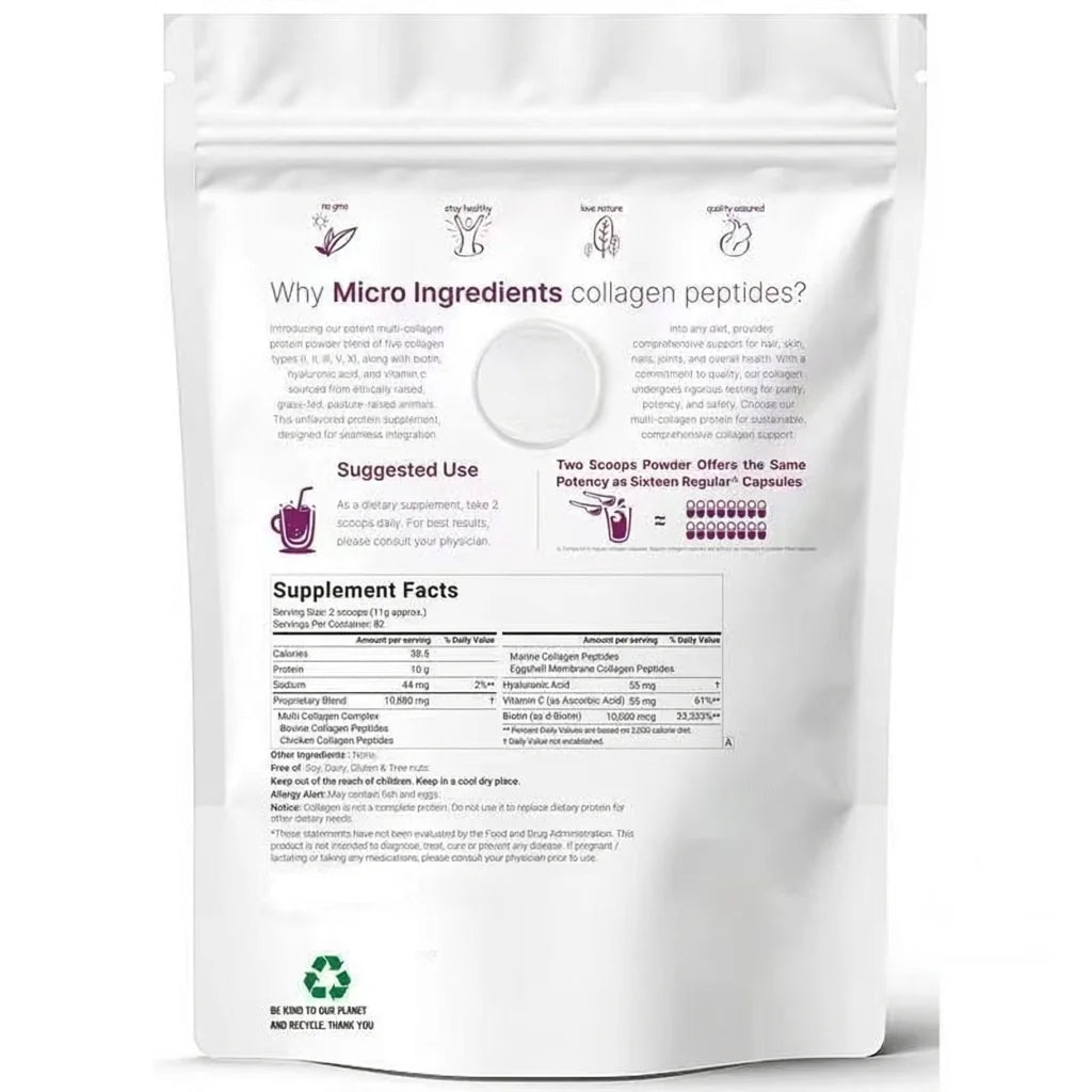 2 Lbs Micro-ingredient Multi-Collagen Peptide Powder Hydrolyzed Types I II III V X with Biotin Hyaluronic Acid & Vitamin C Odorless Collagen for Men & Women Easy Dissolve