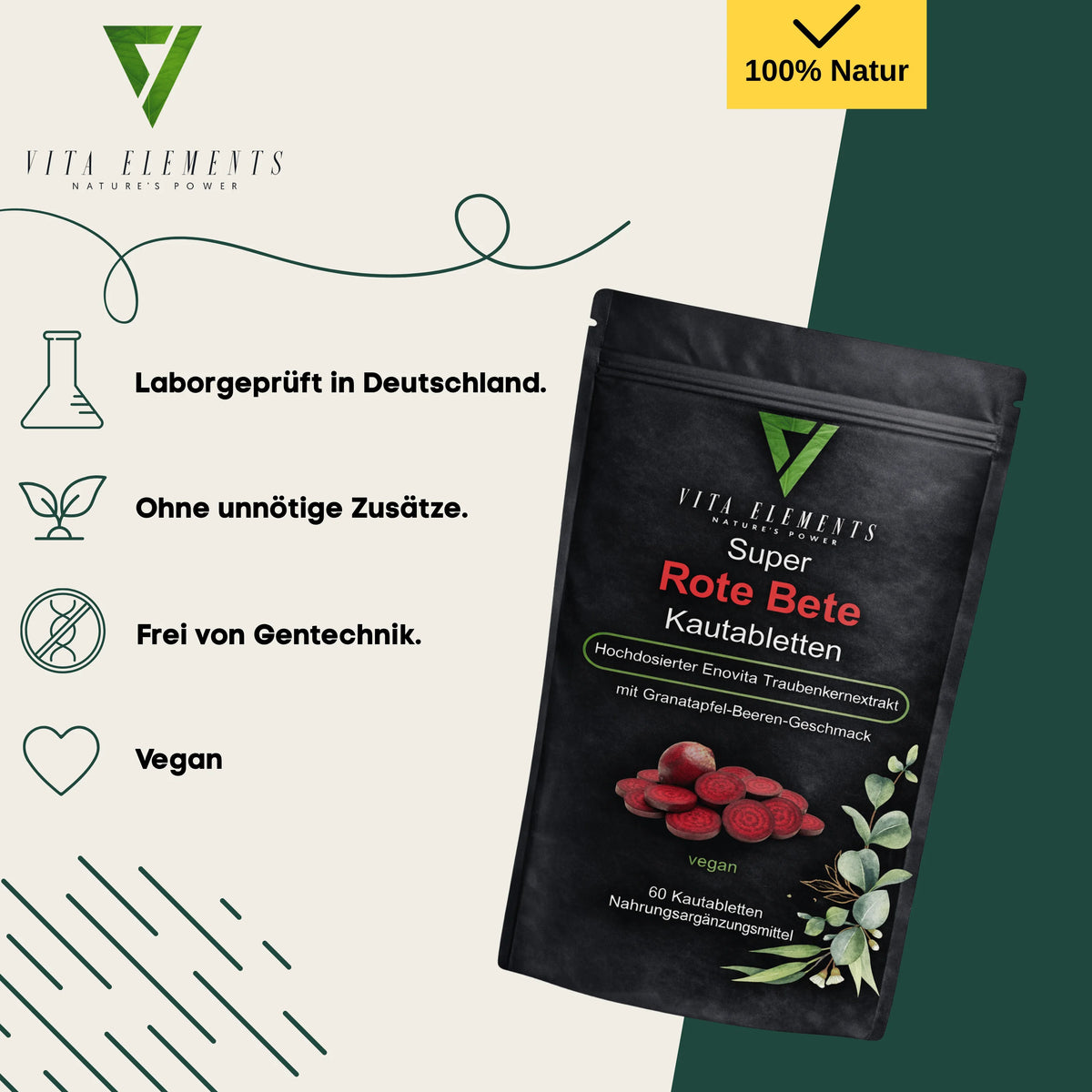 Beetroot chewable tablets | Dietary supplements | With beetroot powder & Grape seed extract | Laboratory tested in Germany | Vegan | Caffeine free | 60 chewable tablets | Set of 3