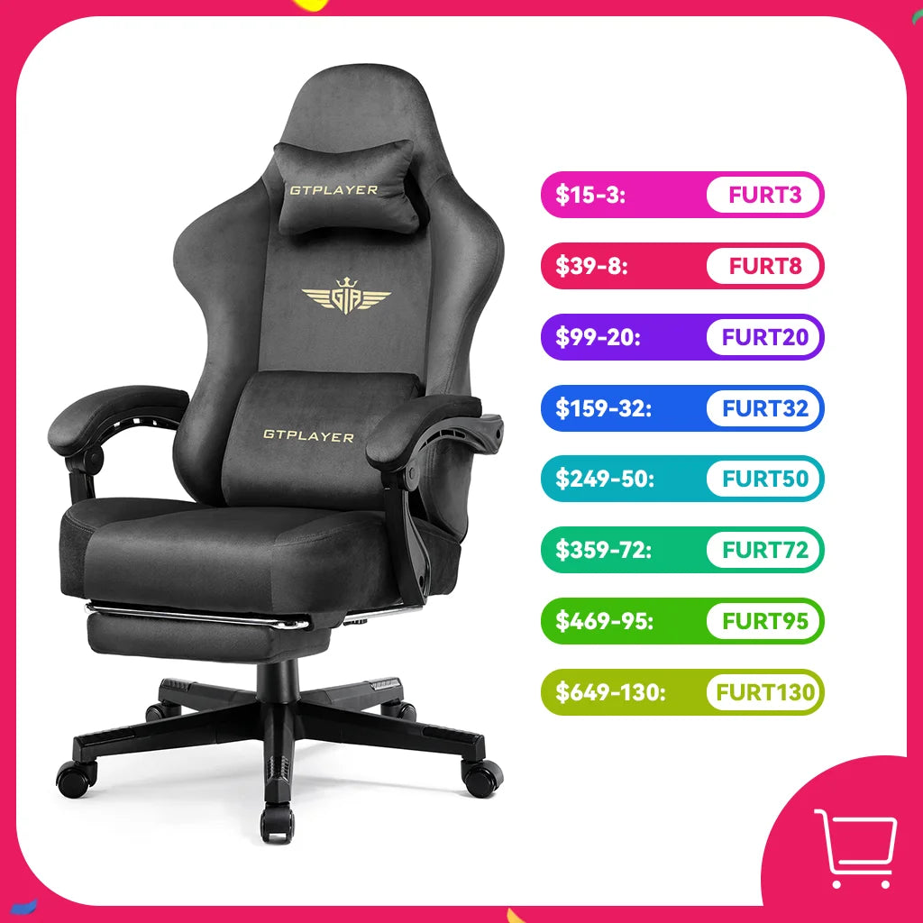 Gtplayer Gaming Chair Fabric with Pocket Spring Cushion, Big and Tall Gaming Chair 350Lbs High Back Computer Chair
