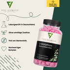 L-Glutathione Gummies |   Laboratory Tested in Germany |   Food Supplements |   With Vitamin C and Vitamin E |   With Collagen |   Fruity Gummy Candy |   Free from Genetic Modification |   60 Gummy Bears