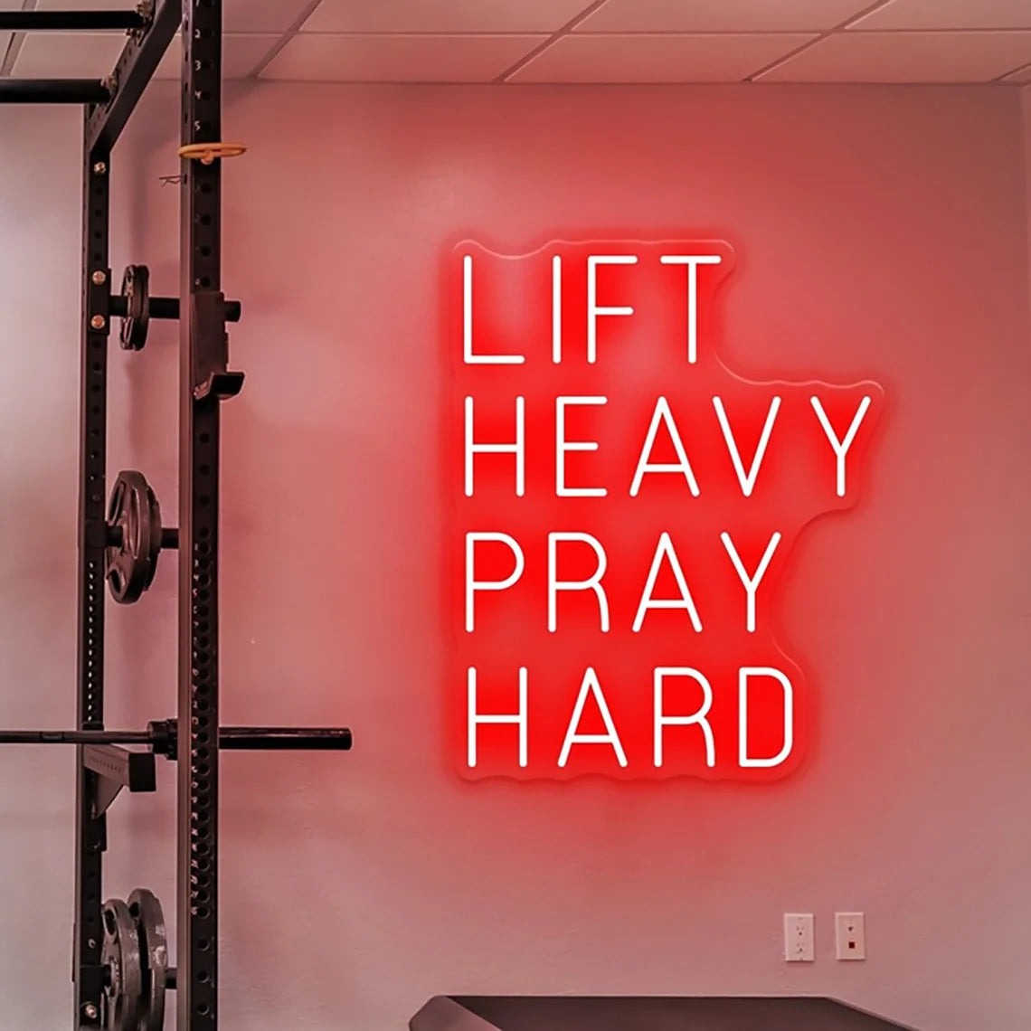 Lift Heavy Pray Hard Neon Sign Home Gym Neon Workout Room Fitness Wall Motivational Sign