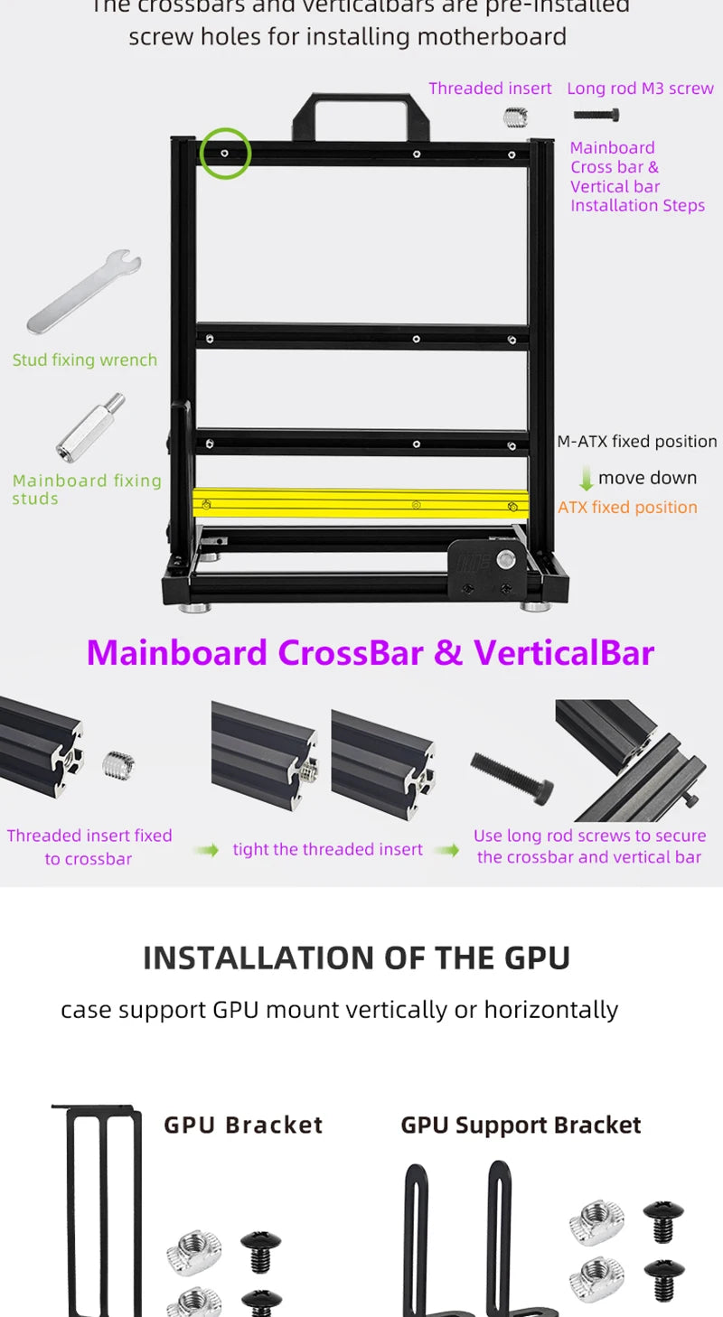 METALFISH BlockCase Aluminum Open Frame Case Support ATX/M-ATX Mainboard GPU Mount Horizontally 240 Water Cooler Gaming Cabinet