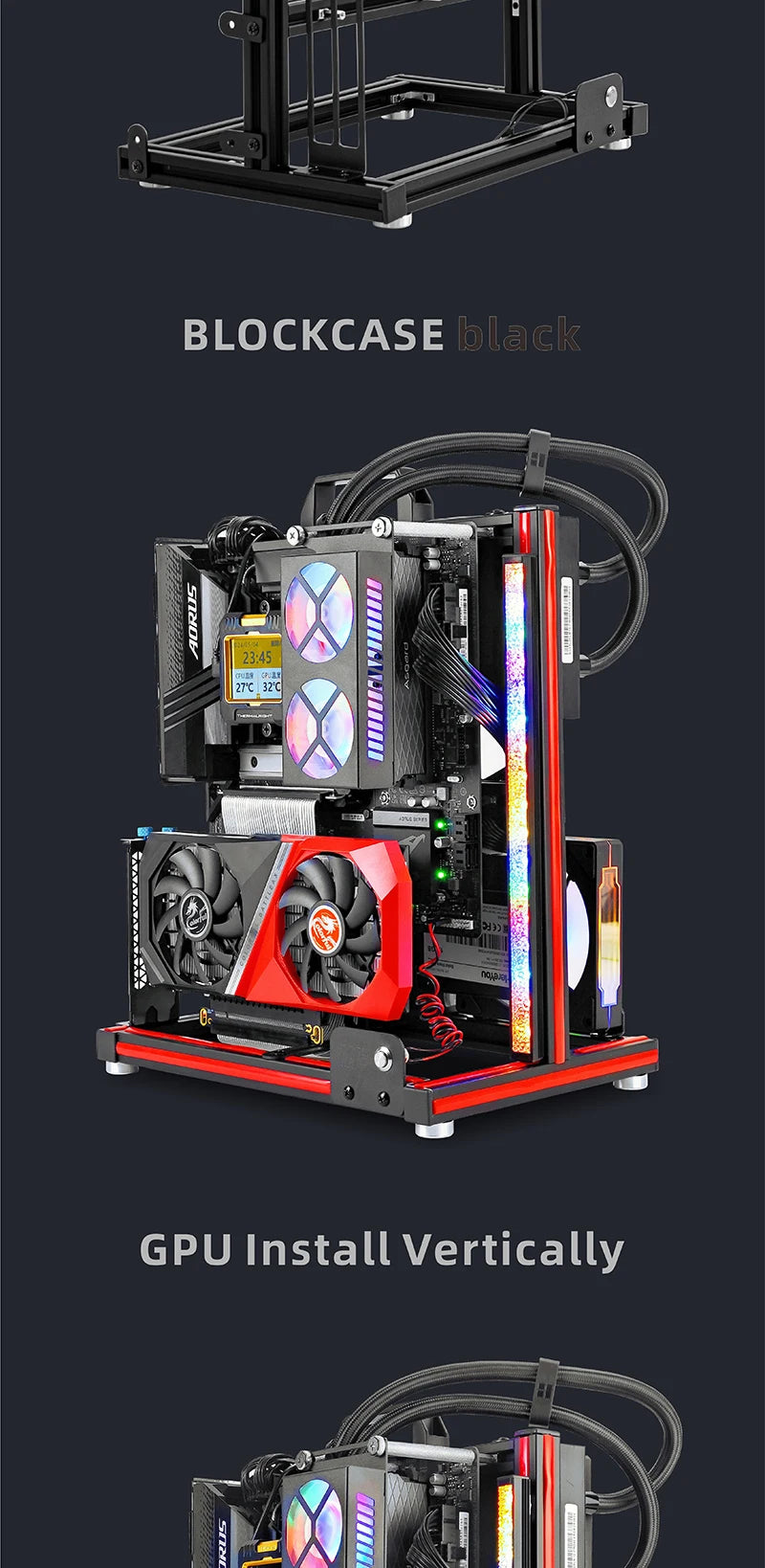 METALFISH BlockCase Aluminum Open Frame Case Support ATX/M-ATX Mainboard GPU Mount Horizontally 240 Water Cooler Gaming Cabinet