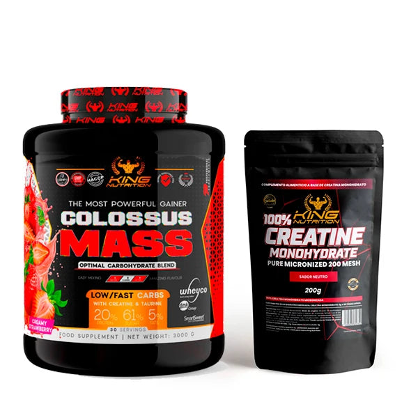 King nutrition gainer colossus mass 3kg protein creatine carbohydrates + 200g creatine monohydrate
