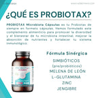 Webotanix. |   Probiotax microbiota capsules |   Symbiotic with megaflora 9 probiotics and inavea prebiotics |   With lion's mane, l-glutamine and zinc |   Digestive health and immunity |   60 capsules |   Vegan