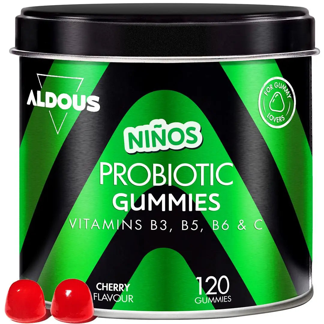 Probiotics gummies for children - 120 gummies natural cherry flavor - bifidobacterium, lactobacillus, vitamin c, b3, b5, b6 - aldous
