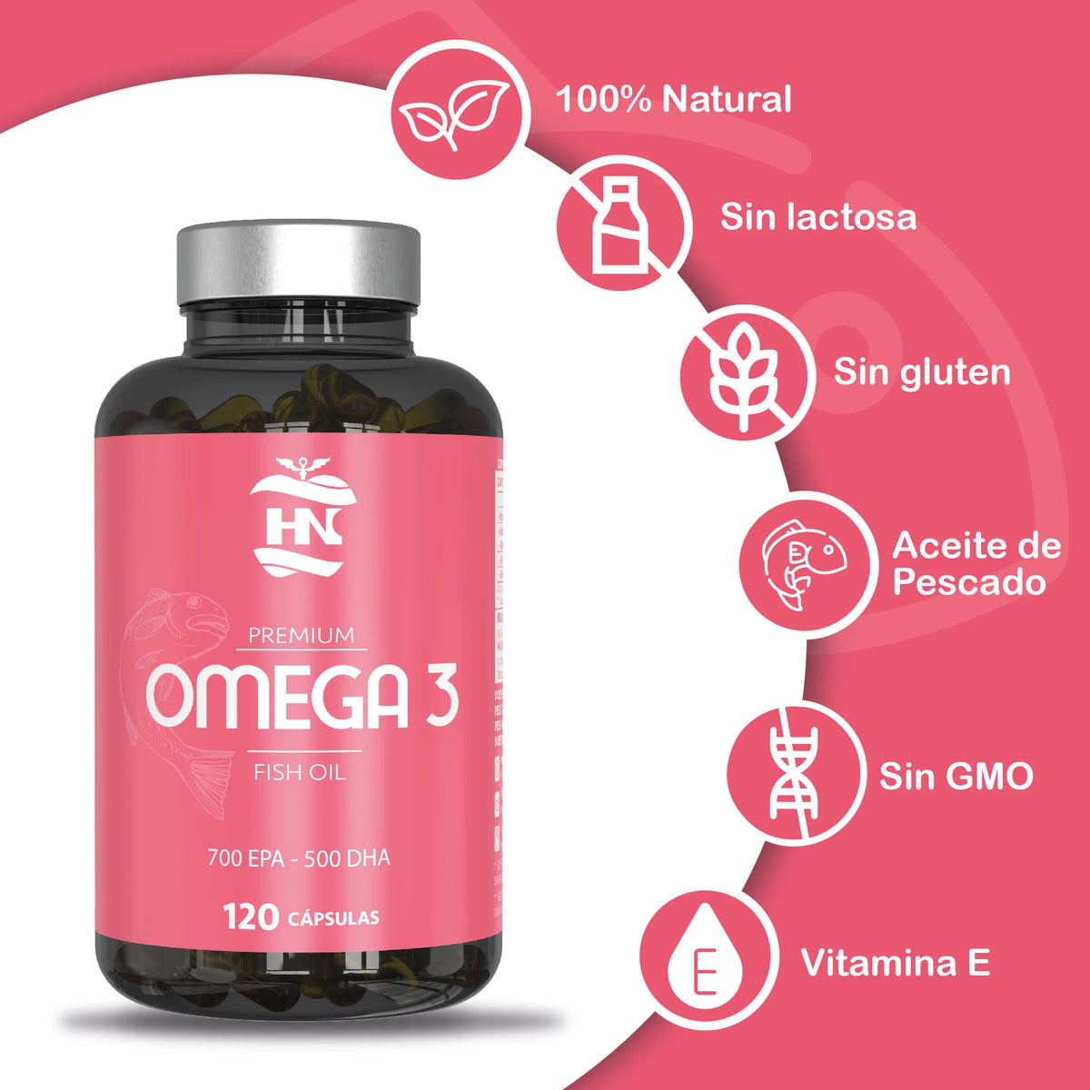 Hn healthy nutrition omega 3 capsules 2000 mg - 240 soft pearls with fish oil and vitamin e - omega 3 with epa (eicosapentaenoic acid) and dha (docosahexaenoic acid) - 700 mg epa and 500 mg dha - 2 bottles