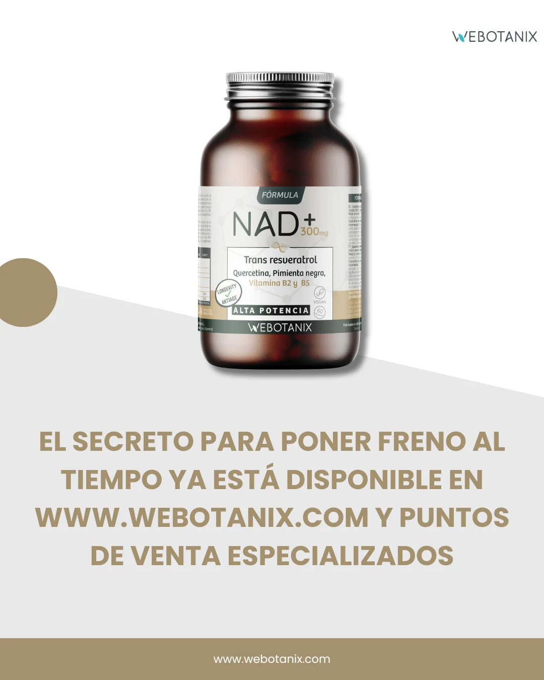Webotanix. |   Nad+ formula with trans-resveratrol and quercetin |   60 capsules |   With vitamins b2 and b5 + piperine |   Cellular energy, repair and longevity |   Without gluten |   Vegan