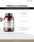 Webotanix. |   Nad+ formula with trans-resveratrol and quercetin |   60 capsules |   With vitamins b2 and b5 + piperine |   Cellular energy, repair and longevity |   Without gluten |   Vegan