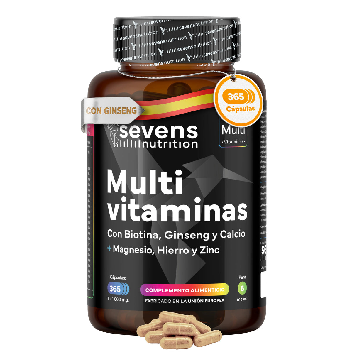 Complete multivitamins – 365 vegan capsules – with vitamins, minerals and ginseng – sevens nutrition