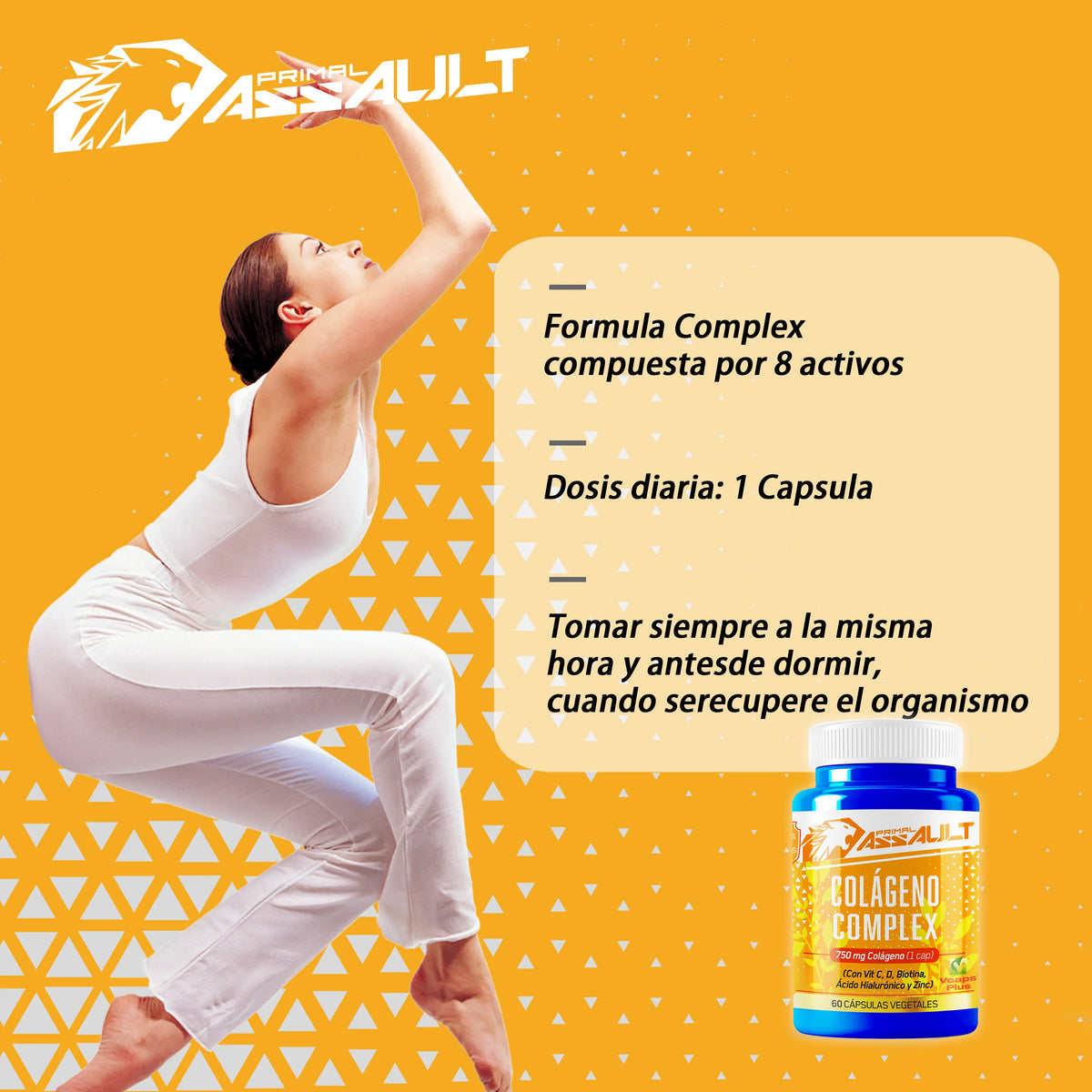 Primal assault |   Collagen hyaluronic acid - hydrolyzed + biotin + q10 - cartilage skin - vit c d b12 and zinc - collagen complex - 60 capsules