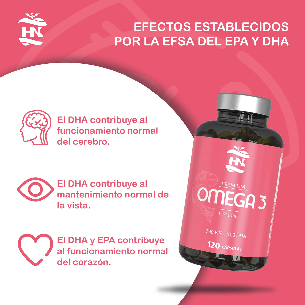 Hn healthy nutrition omega 3 capsules 2000 mg - 120 soft pearls with fish oil and vitamin e - omega 3 with epa (eicosapentaenoic acid) and dha (docosahexaenoic acid) - 700 mg epa and 500 mg dha