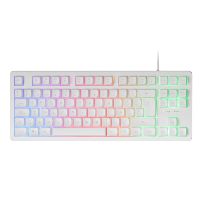 Mars gaming mk023, tkl gaming keyboard, hybrid h-mech technology, frgb rainbow lighting, anti-ghosting, universal compatibility, black or white keyboard