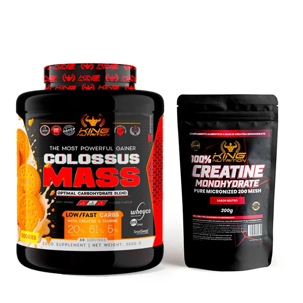 King nutrition gainer colossus mass 3kg protein creatine carbohydrates + 200g creatine monohydrate
