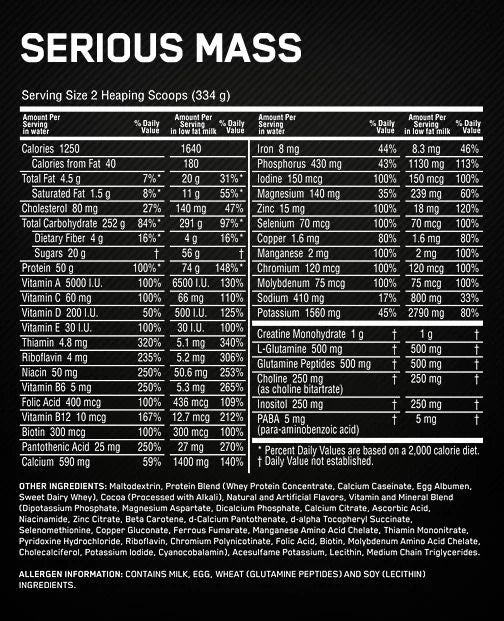 Optimum nutrition serious mass 2.72kg - dietary supplement for magnification of muscle mass with high quality protein and carbohydrates