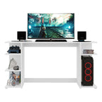 Miroytengo Tow Computer Desk with 3 Side Shelves, White Melamine Gaming Desk for Modern Office, Measures 136x75x60 cm, Ideal for Organizing Accessories and Tower, Easy Assembly.