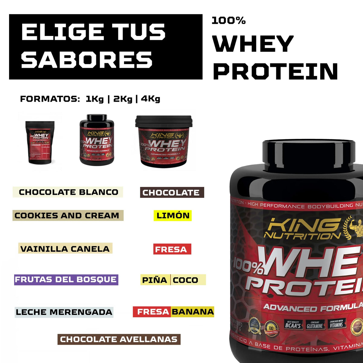 King nutrition whey protein 4kg + creatine monohydrate 300gr improves your performance and increases muscle mass*