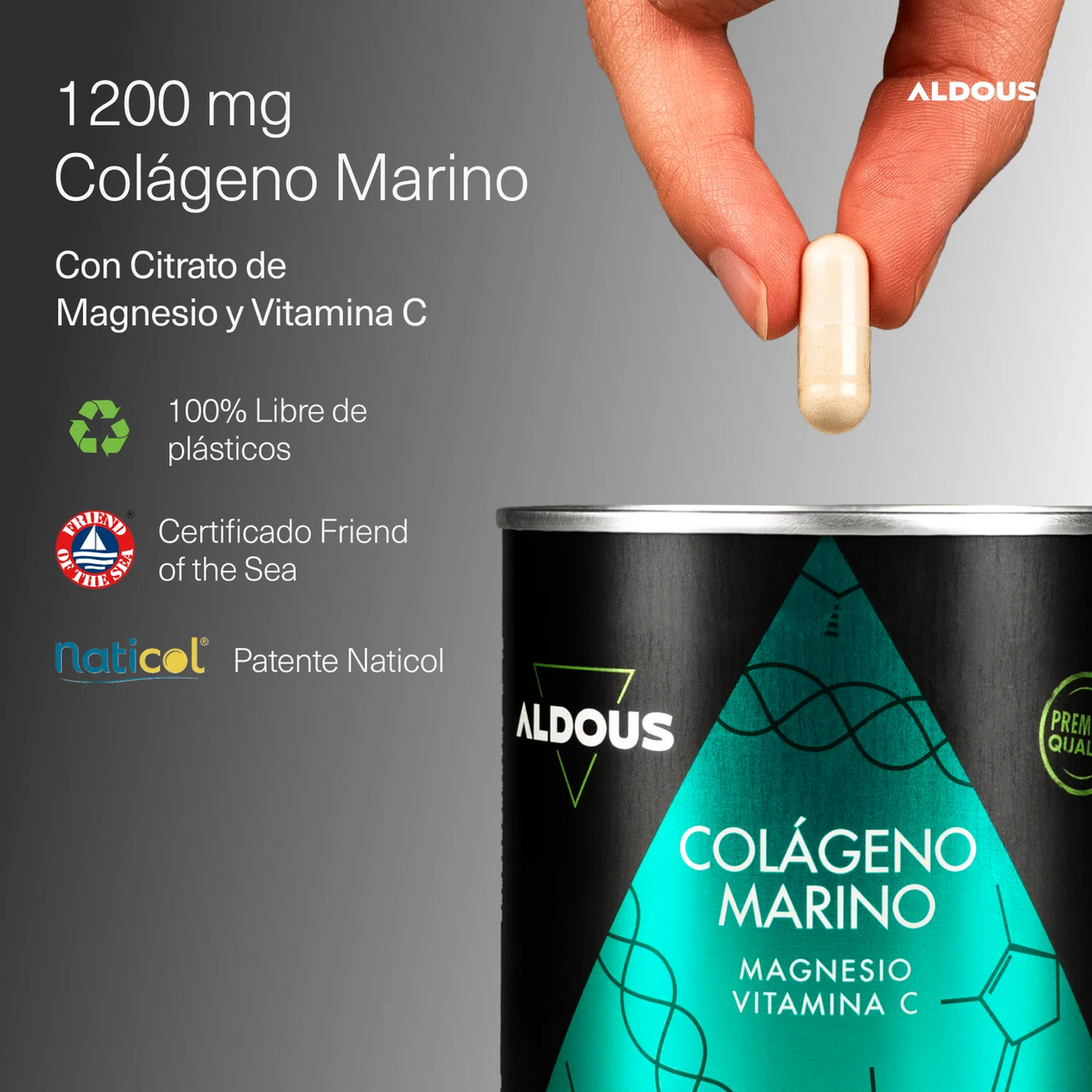 Pure hydrolyzed collagen with magnesium and vitamin c - 200 capsules - naticol hydrolyzed marine collagen - collagen with magnesium - aldous