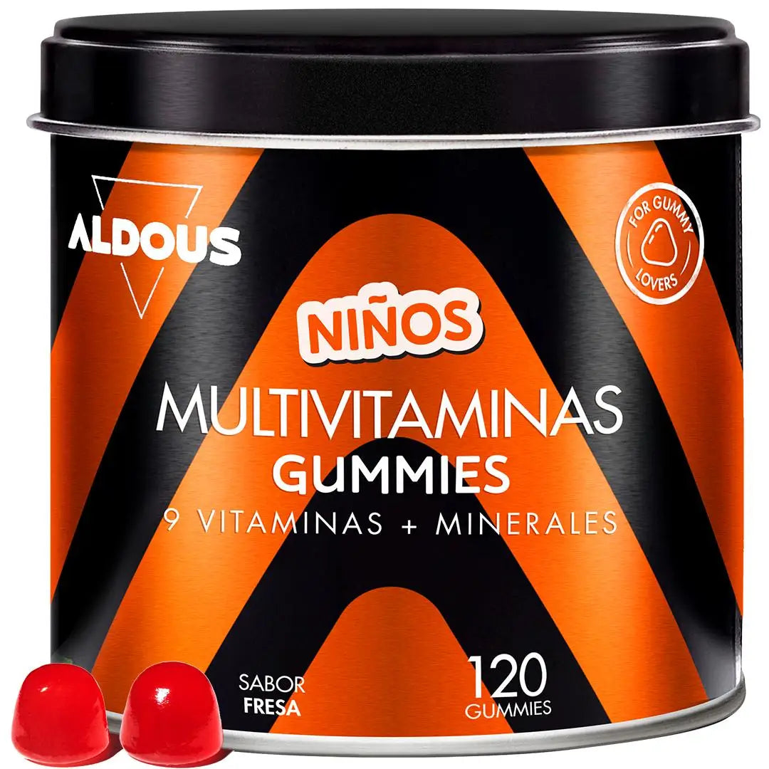 Children's multivitamin gummies - 120 gummies natural strawberry flavor - 12 vitamins and minerals - vitamins, biotin, zinc, folic acid, iodine, choline - aldous