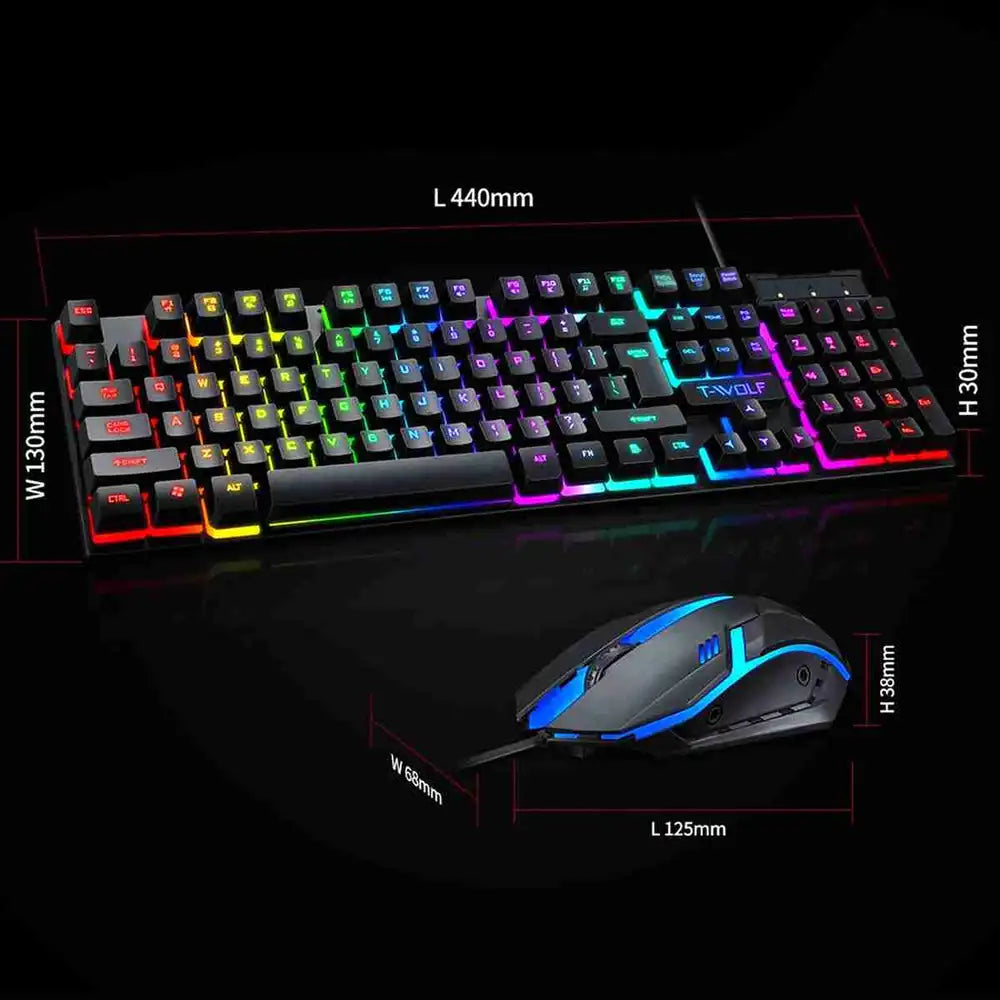Almalux® Gaming Keyboard and Mouse Combo with Rainbow Backlit Mechanical Feel, USB, Multimedia Keys, Waterproof Design for PC Gaming