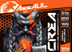 Assault creatine powder unflavored 300g+300g 100% micronized creatine monohydrate does not include a dispenser without additives and free of contaminants non-gmo, vegan, gluten-free