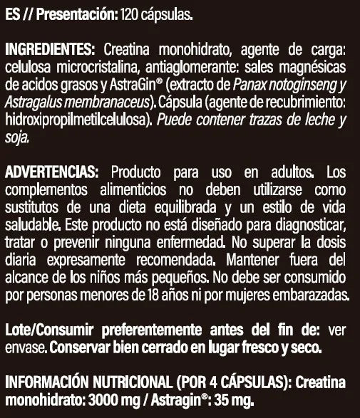 Life pro nutrition creatine monohydrate 200mesh + astragin 120 vcaps - creatine monohydrate in capsules