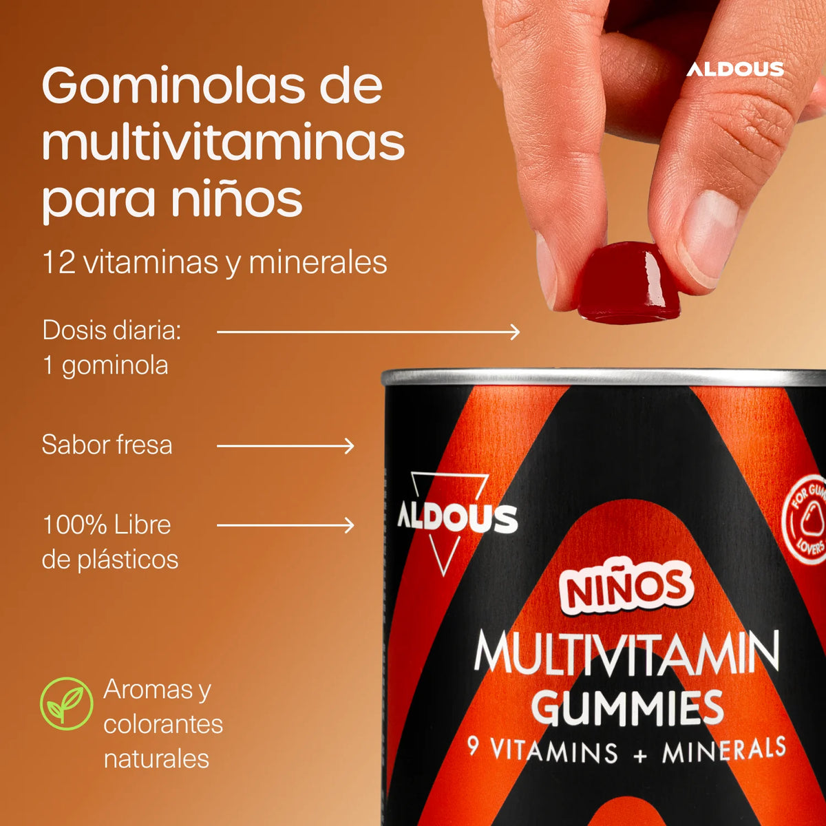 Children's multivitamin gummies - 120 gummies natural strawberry flavor - 12 vitamins and minerals - vitamins, biotin, zinc, folic acid, iodine, choline - aldous