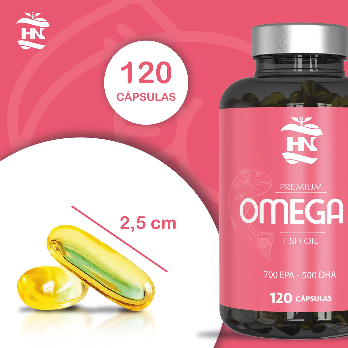 Hn healthy nutrition omega 3 capsules 2000 mg - 240 soft pearls with fish oil and vitamin e - omega 3 with epa (eicosapentaenoic acid) and dha (docosahexaenoic acid) - 700 mg epa and 500 mg dha - 2 bottles