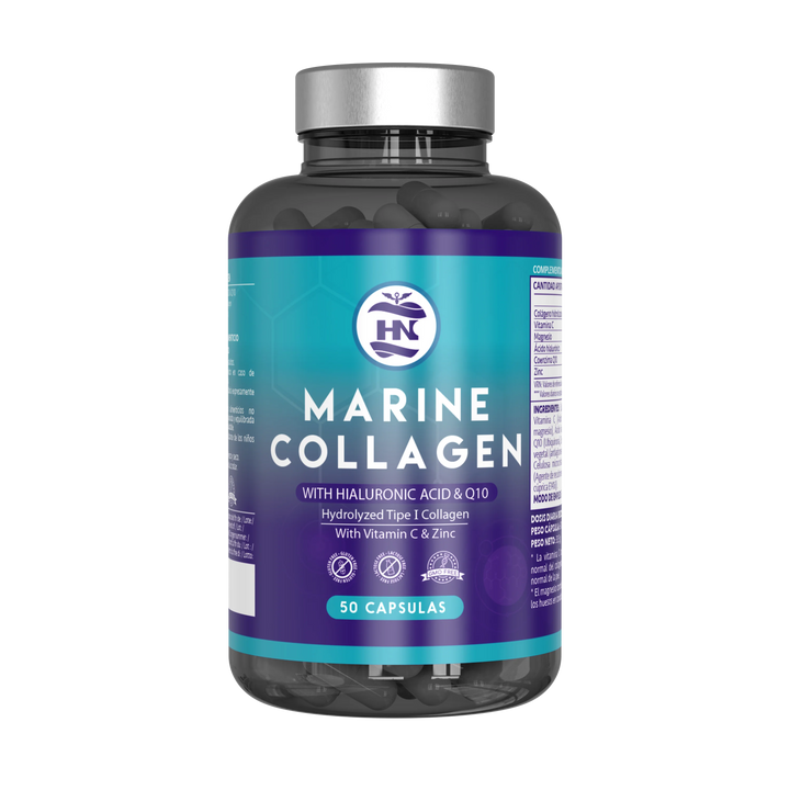 Hn healthy nutrition hydrolyzed marine collagen with hyaluronic acid, vitamin c, coenzyme q10, zinc and magnesium - 50 capsules - food supplement