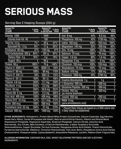 Optimum nutrition serious mass 2.72kg - dietary supplement for magnification of muscle mass with high quality protein and carbohydrates