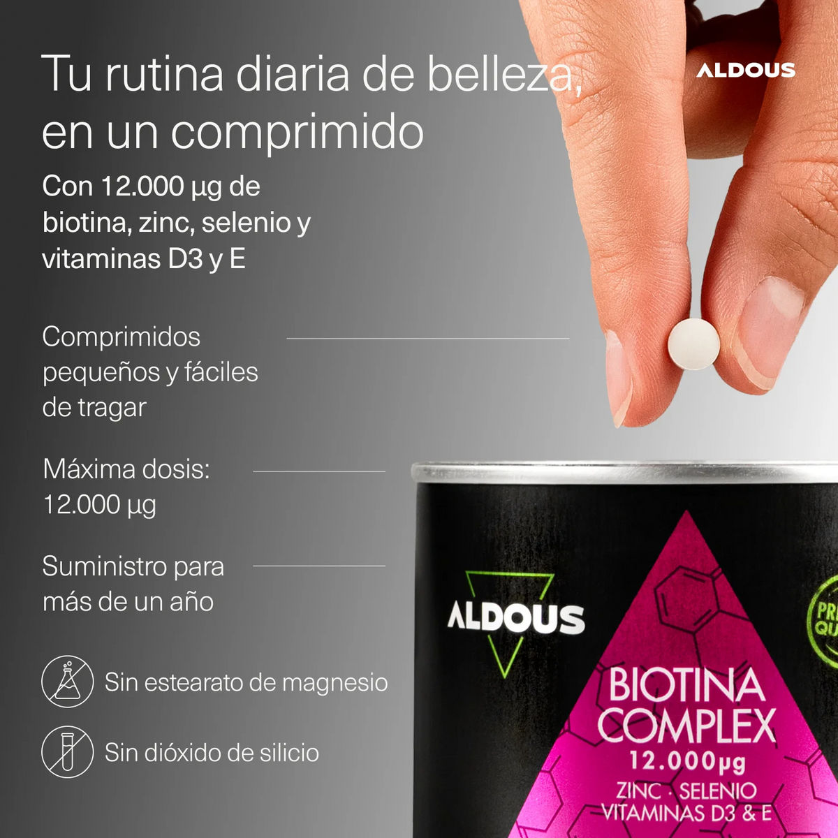 Biotin + zinc + selenium - 400 tablets 12,000 mcg (supply for 1+ year) - with vitamin d3 and e - without additives - aldous