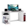 Miroytengo Tow Computer Desk with 3 Side Shelves, White Melamine Gaming Desk for Modern Office, Measures 136x75x60 cm, Ideal for Organizing Accessories and Tower, Easy Assembly.