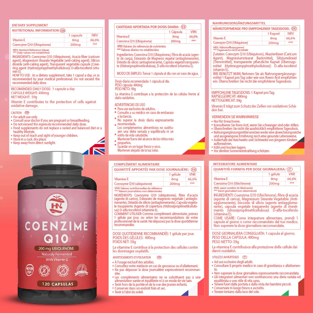 Hn healthy nutrition coenzyme q10 200mg + vitamin e - 120 capsules - food supplement
