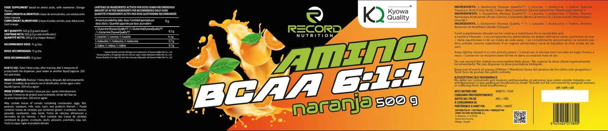Bcaa amino acids 6:1:1 500g, with orange flavor and with l-glutamine and vitamin b6 muscle builder