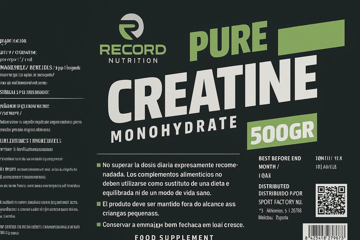 Record nutrition - creatine monohydrate creapure® of maximum purity for physical performance, post-workout recovery and improvement of muscle power in sports nutrition