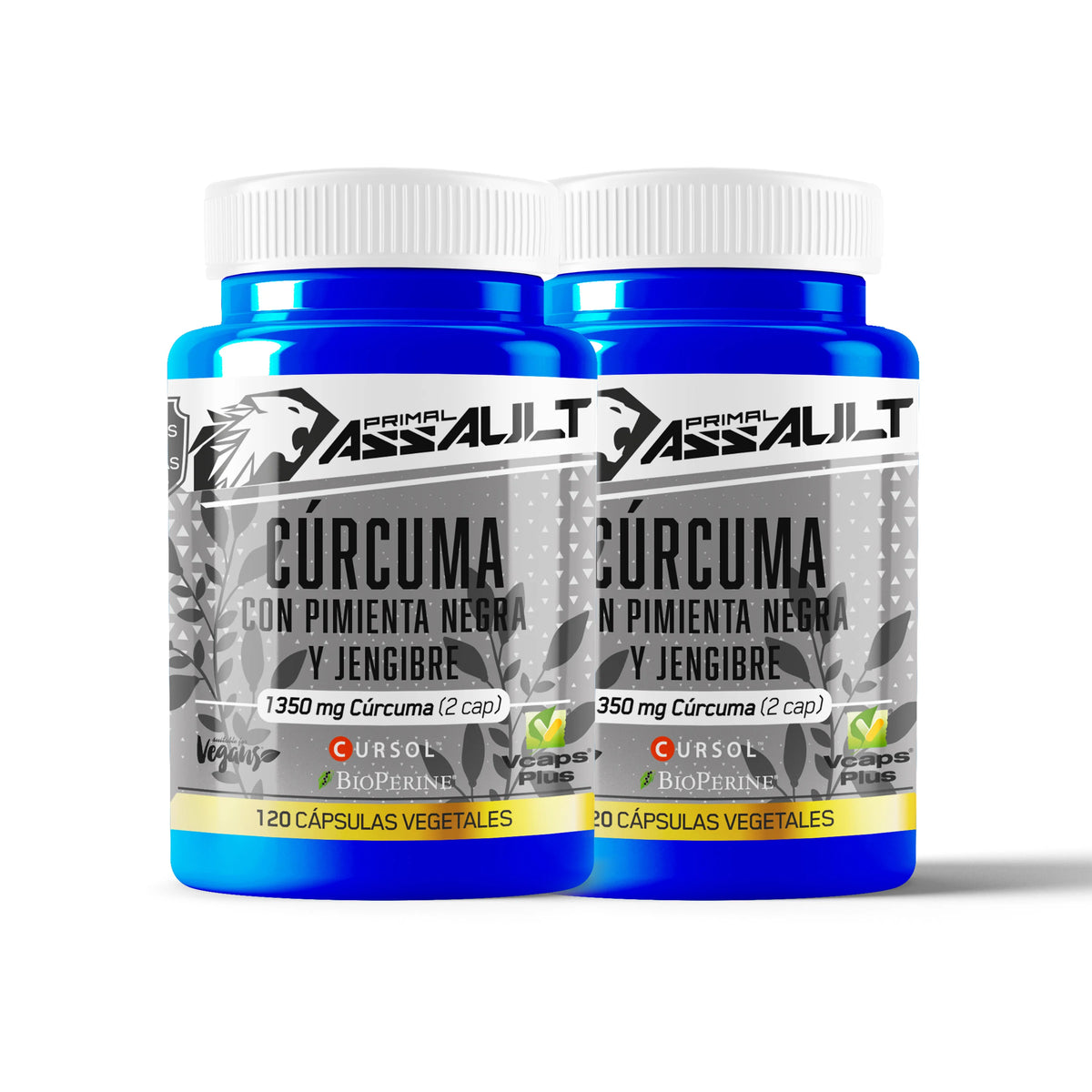 Primal assault |   Organic turmeric with ginger and black pepper (1420mg x dose) - curcumin and piperine - turmeric bio turmeric -120 capsules