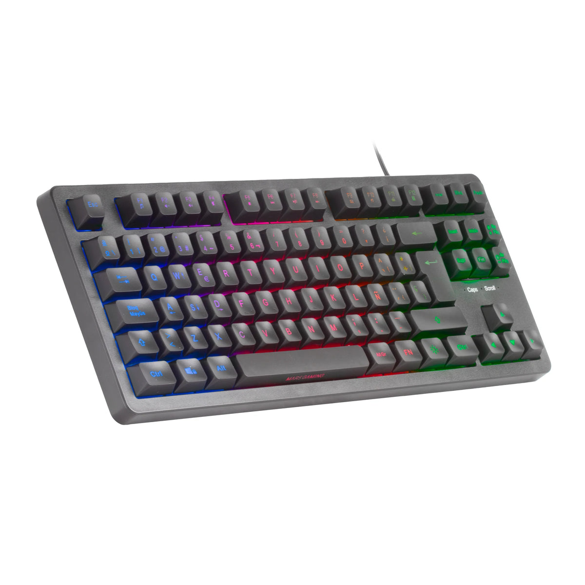 Mars gaming mk023, tkl gaming keyboard, hybrid h-mech technology, frgb rainbow lighting, anti-ghosting, universal compatibility, black or white keyboard