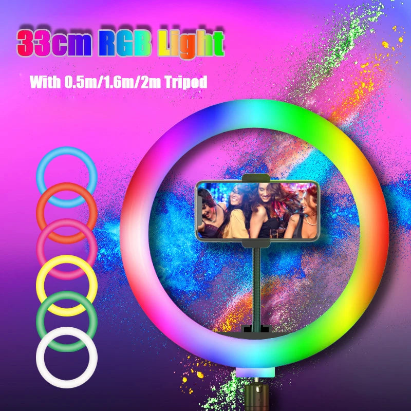 13inch RGB Led Selfie Ring Light With 0.5m 1.6m 2m Tripod Colorful 33cm Photographic Lighting With Remote Control For Youtube