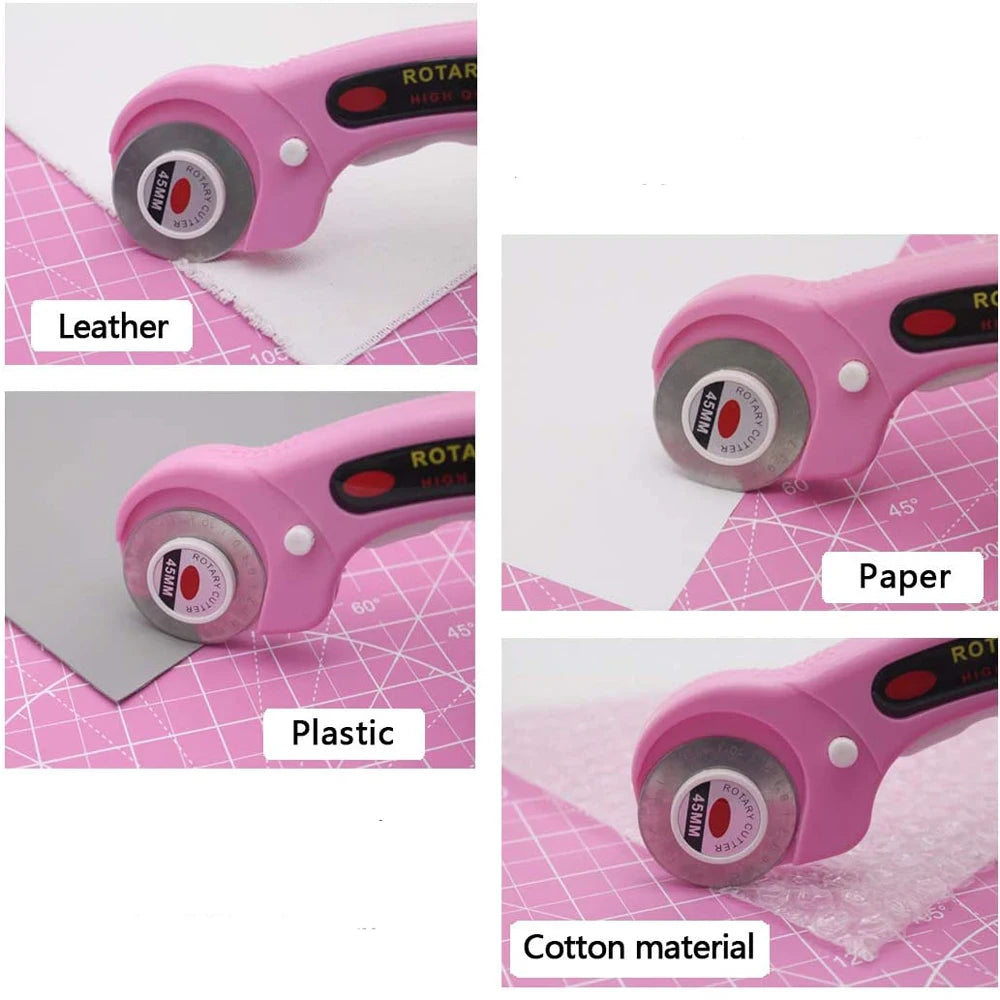 45mm Rotary Cutter with 5pcs Replacement Blades & Sewing Clips & Fabric Marker Pen for DIY Sewing Fabric Leather Quilting