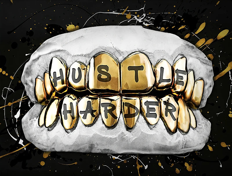 Inspirational Gold Tooth Canvas Painting Motivational Hustle Harder Canvas Art Posters Prints Wall Pictures for Living Room