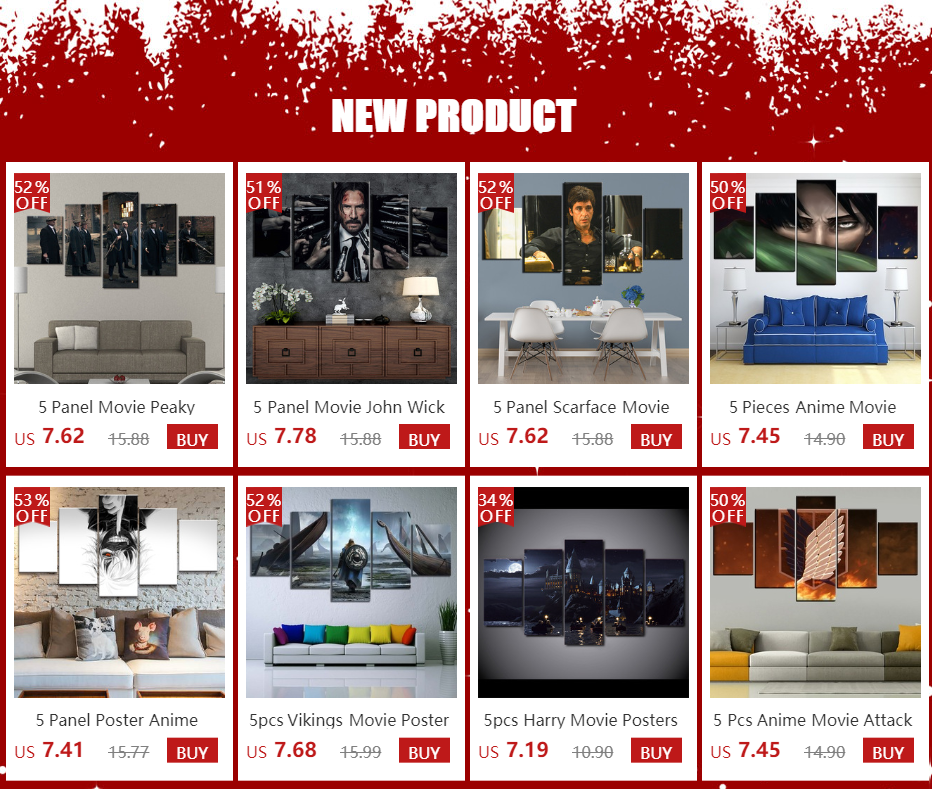 5 Panel Scarface Movie Modular Wall Art Canvas Posters Pictures HD Print Paintings Home Decor Living Room Bedroom Accessories