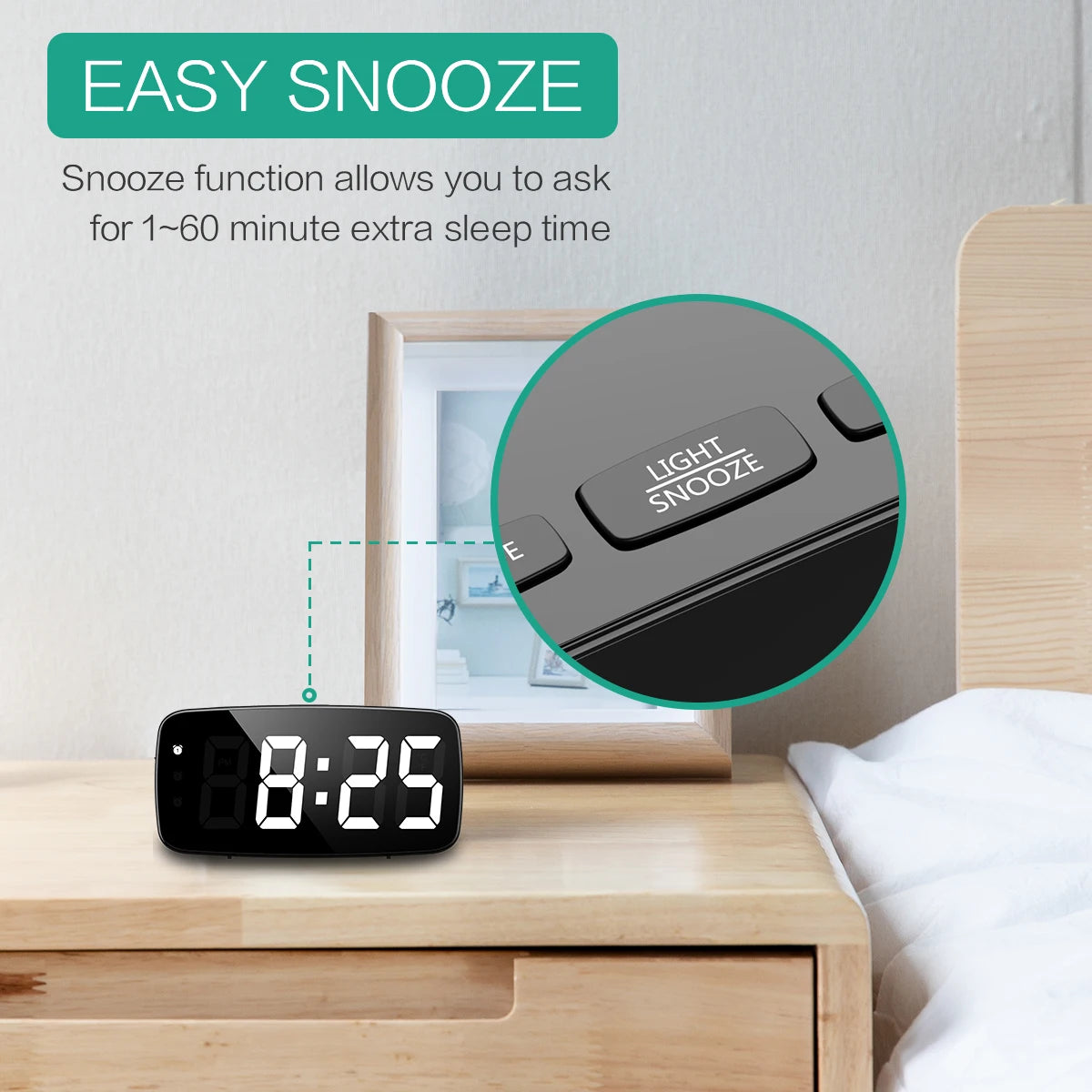 ORIA Alarm Clock Digital LED Clock Voice Control Snooze Time Temperature Display Night Mode Reloj Despertador Desktop Clocks