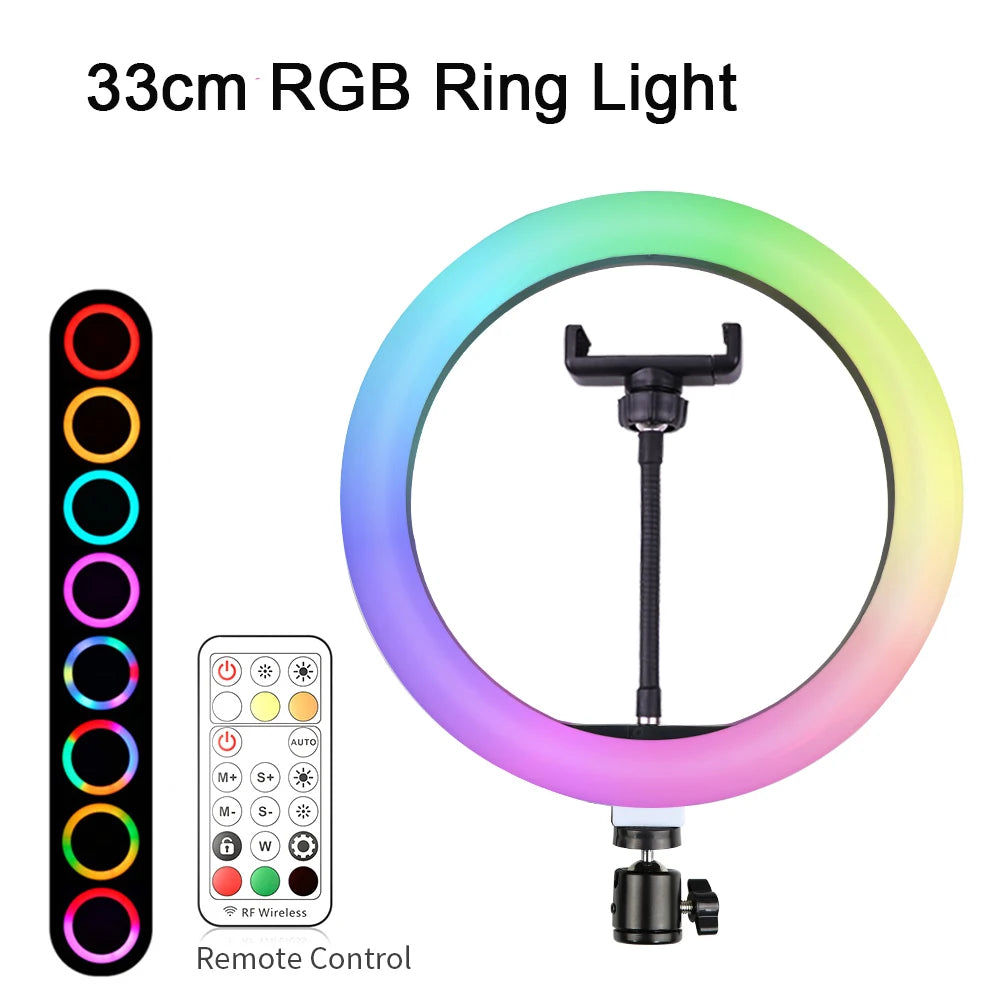13inch RGB Led Selfie Ring Light With 0.5m 1.6m 2m Tripod Colorful 33cm Photographic Lighting With Remote Control For Youtube