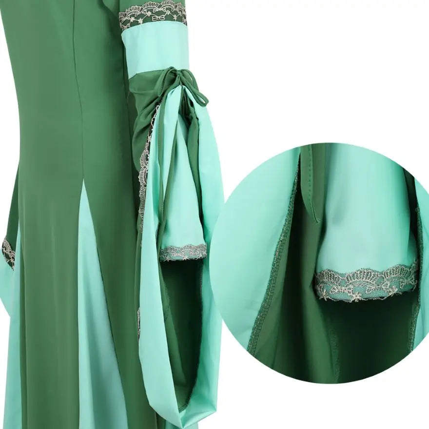 Women Medieval Renaissance Trumpet Sleeve Retro Loor Length Gown Lace Trim Irish Over Long Dress Halloween Costume Plus Size