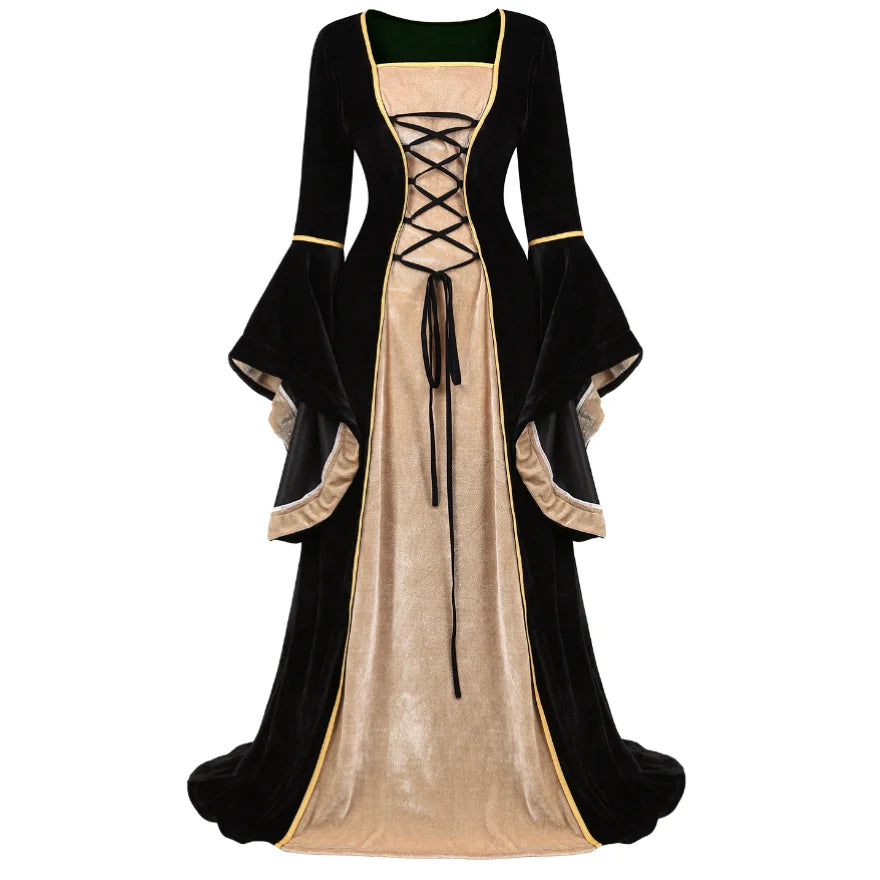 Women Renaissance Irish Deluxe Velvet Dress Victorian Medieval Long Dress Retro Fancy Gown Halloween Cosplay Costume Plus Size